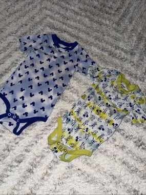 12-18m disney Blue Mickey Mouse Print Baby One-Piece Bodysuit x2